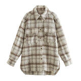 Aachoae Women Plaid Single Breasted Jacket Coats Fashion Turn Down Collar Pockets Coat Female Streetwear Long Sleeve Spring