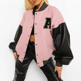 Embroidery Letter Varsity Jacket-Outfit