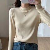 Knitted Semi-High Collar Bottomed Shirt In Autumn And Winter, The New Elastic Soft Waxy Pro-Skin Polished Coat-Outfit