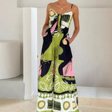 New Casual Fashion Digital Printed Chest Strapped With Jumpsuit