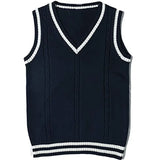 Toloer Sweater Women's Vest V-Neck Striped Stitching Casual Knit Vest
