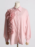 Toloer 2024, The New French Fashion Design Feeling Splicing Pleated Three-Dimensional Flowers Versatile Shirt Jacket Female-Outfit