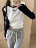 Slim Long-Sleeved T-Shirt Women's Early Autumn New Style Embroidered T-Shirt With Round Neck Blouse-Outfit