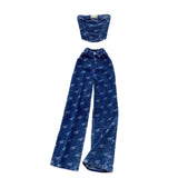 Style Metal Buckle Printing Design Chest Vest + High Waist Lanky Pants Cowboy
