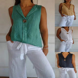 Women's Fake Cardigan V-Neck Cotton Sleeveless Casual Shirt Cotton And Shemp