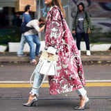 New Elegant Print Women Long Winter Wool Blend Coat Loose Wide-Waist Single Breasted Coat And Jacket Plus Size Outerwear
