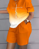 Independent Station Spring And Summer Fashion Positioning Printing Short-Sleeved 2-Piece Set Of Women-Outfit