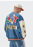 Lucky Embroidery Varsity Jacket-Outfit