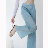 Folded Casual Trousers Women Simple And Comfortable Elastic High-Waist Straight Trousers Solid Color Wrinkles