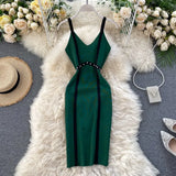 Summer New Knitted Women Dresses V-Neck Sexy Split Lady Elegant Body-con