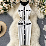 Dress 2022 New Women Fashion Sexy Halter Buckle Slimming Vestidos Knitted Summer Stretch Waist Bodycon