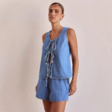 Summer Fashion Casual Sleeveless With High-Rise Women's Vests Denim Set