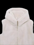 White Faux Fur Hooded Zip Vest-Outfit