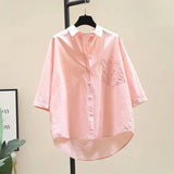 Simple Spring And Summer Thin Cotton Short-Sleeved Shirt Women Fashion Loose Long Pocket Shirt Shirt