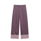 And Summer Print Casual Set Silk-Sense Stitling Long-Sleeved Single-D Row Loose Shirt High-Waisted Trousers