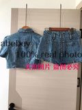 2022 Fashion Runway Summer Skirt Pant Women's Denim Sexy Short Sleeve Crop Top And Shorts 2 Two Piece Set Female