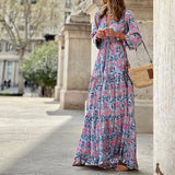 Toloer 937 Spot Women's Wear Fall 2023 New Fashion V-Neck Long Sleeve Medium Long Bohemian Dress-Outfit