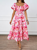 New Temperament Collar Print Pony Dress Bubble Sleeve Dress