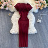 Spring Summer Dress Knitted Solid Sqaure Neck Sexy Bodycon Dresses for Women Stretch Vestidos Short Sleeve