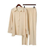 Linen Wide Leg Pants Set Two Piece Set Women Vintage Boho Maxi Shirt Autumn Holiday Loose Work Streetwear Y2k Outfits-Outfit