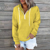 Toloer New Casual Home Wear Women's Zipper Hooded Bag Solid Color Waffg Long Sleeve Hoodie-Outfit