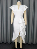 V-Neck Loaf-Side Dress High-Waisted Open-Fork Irregular Hem Dinner Dress Dress