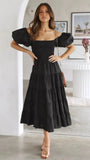 Summer New Bubble Sleeve Holiday Show Skinny Dress Babes High-Waisted Shoulder-Print Dress Dress