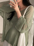 Oversized Long Sleeve Crochet Knit Top-Outfit