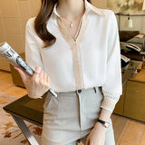 Women Long Sleeve White Blouse Shirt Tops Women V-Neck Chiffon Blouse Women Blusas Mujer De Moda 2021 Blouses Femme