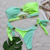 Toloer Sexy Crystal Diamond Bikini Detachable Breast Pad Swimsuit Patchwork Strapless Strap Split