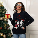 Chirstmas Pullover Penguin Parttern Sweater Women Full Sleeve Winter Knitting Clothes Femal