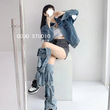 Hottie Fried Street Wash Denim Leg Set Design Strap Pile Trousers Calves Denim Shorts