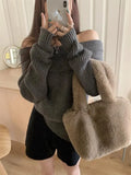 Solid Off Shoulder Knit Sweater-Outfit