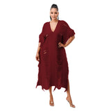 Toloer New Women's Handmade Knitted Hand-Through Tassel Dress-Outfit