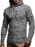 Toloer And Winter Fashion Men's Knit Long Sleeves With Cap Shoulder Seal Bull Horn Buckle Slim Men's