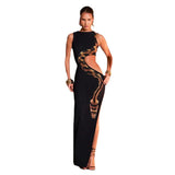 Toloer Women's Wear Summer 2024 New Sleeveless Sexy Slim Slit Dress Hollow-Out Dress Dress-Outfit