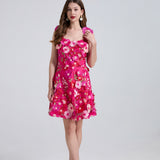 High-End Heavy Industry Embroidery Flowers Waist Thin Sling Dress Female Elegant Dress