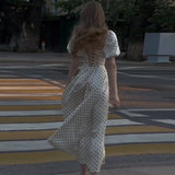 New Women's Wear Collar Bubble Sleeve Side Open Fork Wave Dot Long