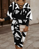 Independent Station Fashionable Fashion Printed Long-Sleeved Dress Women's Spot-Outfit