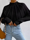 Collar Solid Color Knitted Knitted Head Bat Sleeve Sweater Outside The