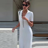 Summer New Women's Pure Color Collar Simple Long