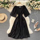 Sweet Solid Women Square Collar Flying Sleeve Ruffle A-line Dresses Summer Boho Chiffon Midi