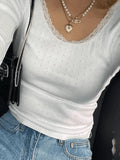 Lace Trim White Knit Top-Outfit