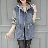 Toloer Hooded Coat Female Autumn New Plus Size Fashion Short Splicing Loose Small Versatile Autumn Jacket-Outfit