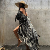Toloer And White Tie-Dyed Cardigan Beach Dress Bikini Blouse Swimsuit With Cardigan Sunscreen Holiday