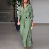 New Temperament Female Commuter With Solid Color To Close Waist Long Sleeve Irregular Shirt Dress
