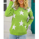 Toloer Women's Fashion Autumn And Winter New Sweater Long Sleeve Round Collar Knit Jumper Five-Pointed Star Loose Casual Women's