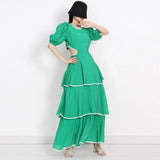 Cut Out Sext Dress For Women Round Neck Puff Sleeve Solid Midi Dresses Female Summer Clothes Style New 2022