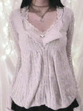 Solid Pointelle Square Neck Knit Cardigan-Outfit