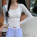 Lace Soft Breathable Thin Long-Sleeved T-Shirt Women's Spring And Autumn 2024 New Underwear Blouse-Outfit